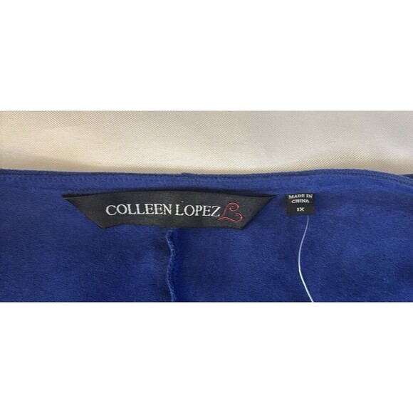 COLLEEN LOPEZ Faux Suede Fringe Open Jacket 1X Drape 3/4 Sleeve Blue Western - Picture 2 of 10